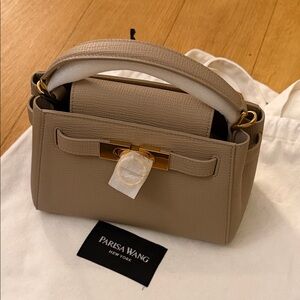 NWT Parisa Wang Madison Micro Top Handle in Taupe, Walrus Textured Calfskin